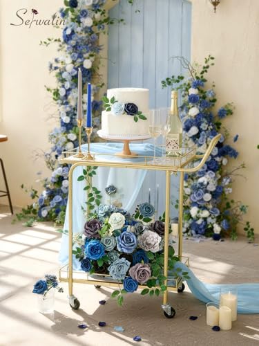 Serwalin Artificial Flowers, Blue & Grey Fake Silk Flowers for DIY Wedding Bridal Bouquets Faux Cake Flowers for Table Centerpieces Party Baby Shower Floral Decorations - color: Blue & Grey, size: Square