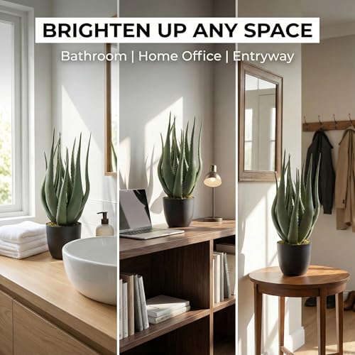 Large Potted Artificial Aloe Vera Plant - 26 Inch UV Resistant Faux Succulent Cactus for Indoor and Outdoor Home Décor