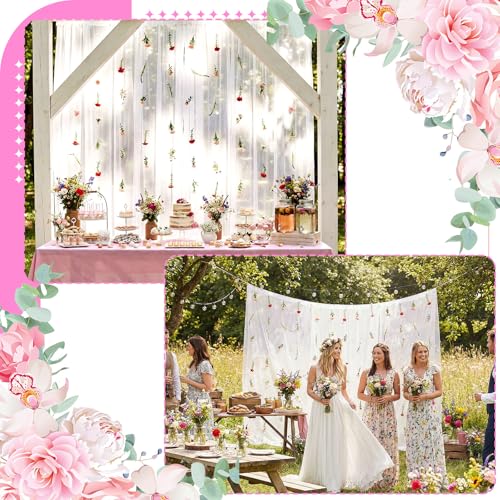 6 Pcs 35.4 Inch Artificial Wildflower Garlands with 3 Pcs 10 Ft Wedding Tulle Table Runner Wildflower Vines Floral Table Runner Garlands for Wedding Bridal Shower Spring Tea Party - style: Small Flower
