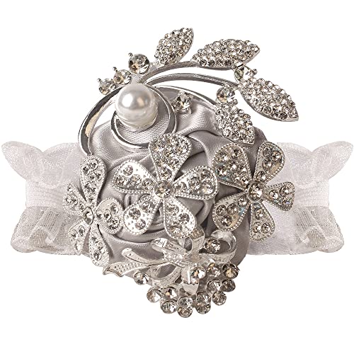 WANLIAN Wrist Corsage with Peal and Rhinestone Prom Corsages Wrist for Wedding,Wedding Ceremony Anniversary,Party (Silver Gray，Wrist Corsage) - color: Silver Gray，wrist Corsage