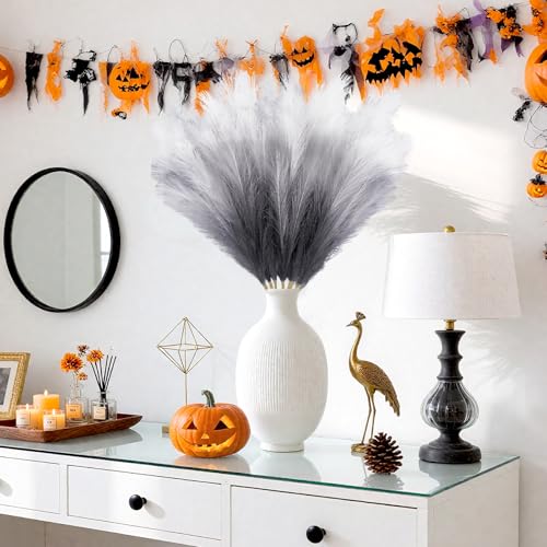Torontokyo 8Pcs Black Faux Pampas Grass Decor Tall, 35.4” Fluffy Artificial Pompous Grass Branches, Large Pampas Grass Reed Stems for Halloween Gothic Room Decor, Wedding, Baby Shower, Home Boho Decor - color: Black, size: 35.4inch-8Pcs