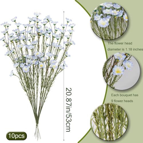 CITYES 10 Pcs Artificial Wildflowers with Stems Bulk Silk Spring Flowers 21 Inch Fake Forsythia Branches Blue Faux Wildflowers Floral Arrangements for Home Decor Indoor Outdoor Wedding Centerpieces - color: Blue