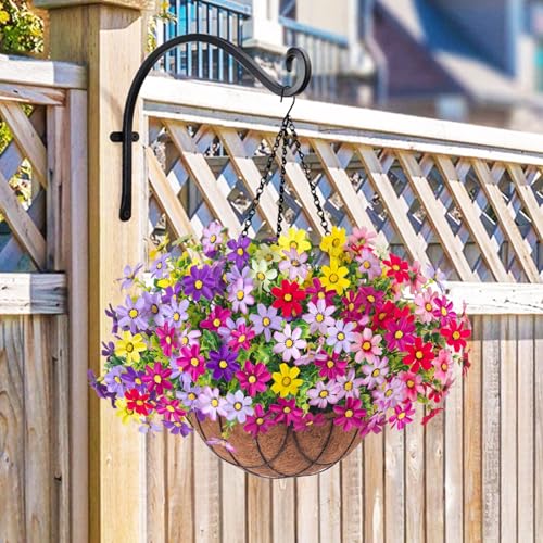 INXUGAO Artificial Flowers with Hanging Planter for Outdoor, Faux Silk Daisy UV Resistant Plants in Basket for Indoor Porch Garden Yard Spring Summer Decor(Rose Yellow) - color: Rose Yellow
