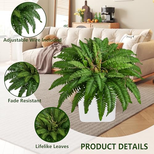 40" Artificial Boston Ferns Bush Plants, Set of 2, Large Faux Ferns Hanging Decor with 53 Fronds, Fake Vines Indoor Or Outdoors Planter for Home and Office Decor - size: 2 PCS-40in