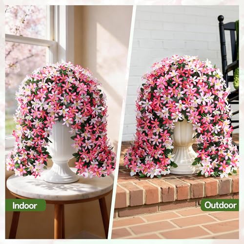 Ivydale Artificial Lily Flowers for Outdoors Fake Hanging Flower Vines for Outside Decoration, UV Resistant 2PCS Faux Plants for Patio Porch Balcony Garden Yard, Pink & Light Pink - color: Pink & Light Pink
