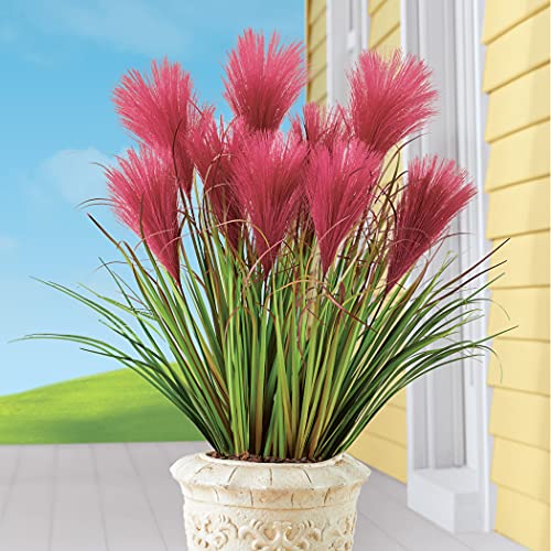 Collections Etc Faux Pampas Grass Picks - Set of 3 - Outdoor or Indoor Decorative Accent, Red