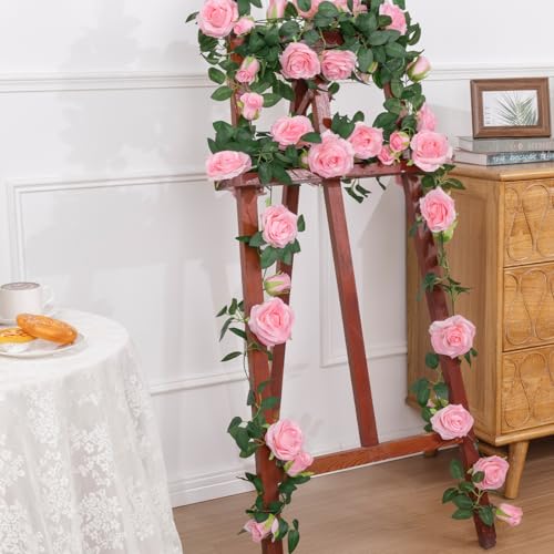 U'Artlines 3 Pack Artificial Pink Rose Vines Floral Garlands Total 19.5 Ft Fake Vine Silk Flower Garland for Indoor Outdoor Home Wedding Arch Garden Wall Decoration - color: Pink, size: Set of 3