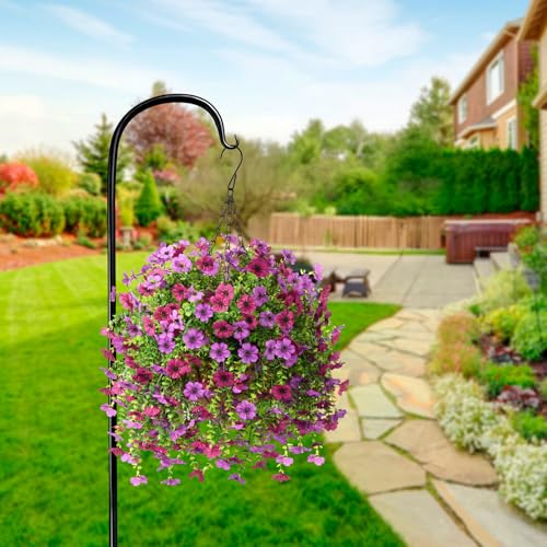 ZFProcess Artificial Hanging Flowers for Outdoors Spring Decoration, 2PCS Silk Fake Daisy Realistic Outdoor Flowers UV Resistant Porch Patio Window Yard Decor(Light Purple Red) - color: Light Purple Red