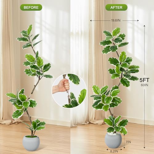 Garvee Fiddle Leaf Fig Tree Artificial Indoor, Faux Floor Plant, 7FT Tall Fake Plant with Planter and Pebbles, Artificial Trees for Home Decor Indoor,Tall Fake Tree for Housewarming - size: 7ft