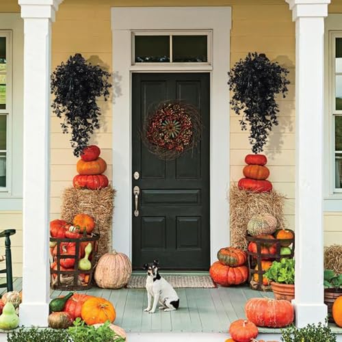 SJL Black Artificial Hanging Plant Faux Ivy Flowers Artificial Hanging Flowers Fake Greenery Outdoor Plastic Plant Faux Vine Leaves for Indoor Outdoor Home Halloween Party Room Decoration 3Pcs (Black) - color: Hanging Black Rose