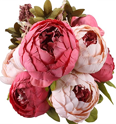 Duovlo Fake Flowers Vintage Artificial Peony Silk Flowers Wedding Home Decoration,Pack of 1 (Dark Pink) - color: Dark Pink