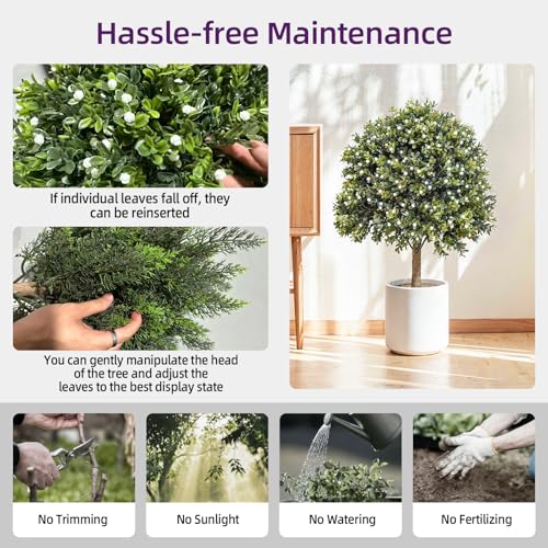 Artificial Cedar Topiary Ball Trees, Set of 2 Fake Shrubs Bushes, UV Resistant Faux Evergreen Tree for Front Porch Outdoor Garden Decor - color: Cedar, size: with Pot