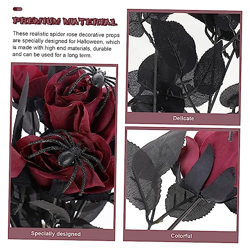 Cabilock 5Pcs Halloween Rose Decor with Realistic Spider Artificial Flowers Indoor Party Decoration for Haunted House Bar Garden Reusable Polyester Material