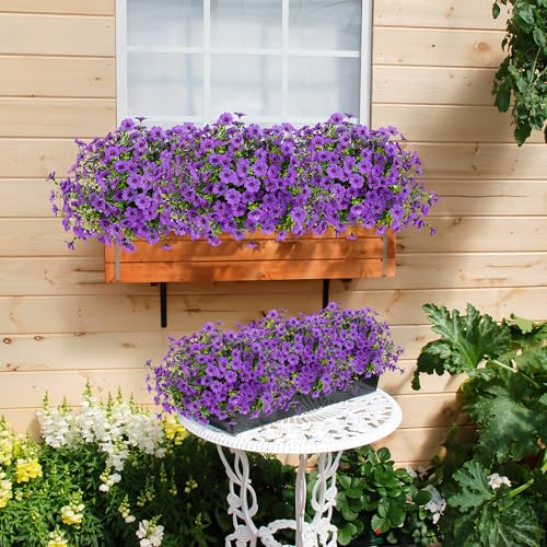 Sggvecsy Artificial Flowers for Outdoors 12 Bundles Realistic Faux Plants UV Resistant Fake Silk Daisy with Eucalyptus for Boxwood Planter Patio Porch Outside Spring Summer Decoration(Purple) - color: Purple