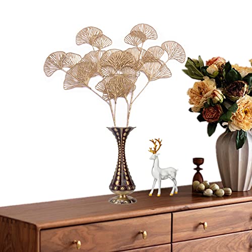 Christmas Artificial Plants Decoration 26" Tall, CATTREE Fake Plastic Golden Apricot Leaves Simulation Ginkgo Leaf Grass for Wedding Party Indoor DIY Home Office Table Centerpieces Decor Gold - 2 Pack - color: (Tall) Golden Apricot Leaves - 2 Pcs