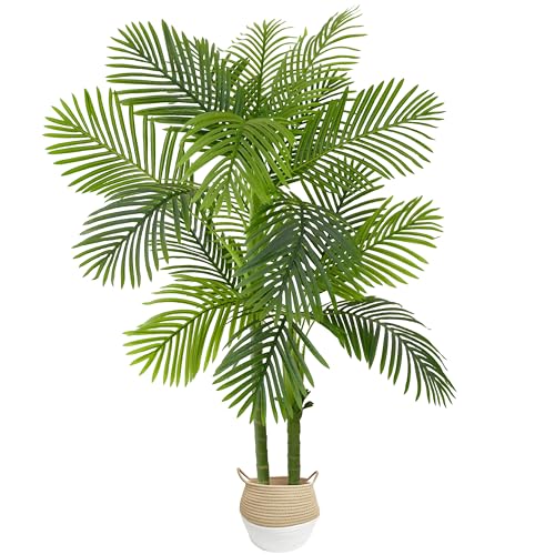 Warmplants Artificial Palm Tree, 5ft Golden Cane Faux Palm Plant with Basket, Large Phoenix Palm UV Resistant Fake Plants for Indoor Outdoor Home Garden Patio Office Décor - color: Palm, size: 5ft