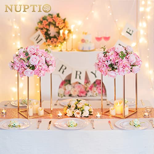 NUPTIO Flower Ball Arrangement Bouquet - 10 Pcs 14.2 inch Diameter Pink Fake Flowers Roses Balls for Centerpieces Tables - Artificial Rose Arrangements for Wedding Centerpiece Table Decorations - color: Pink, size: 14.2" Diam - 10 PCS