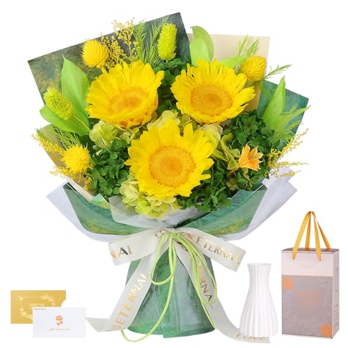 Preserved Sunflower Bouquet - Forever Flowers for Delivery, Long-Lasting Flower with Gift Box, Eternal flowers Bouquet, Mothers Day Gifts for Mom Grandma Wife, Anniversary Birthday Gifts for Women
