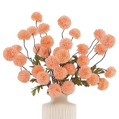 DuHouse 6pcs Artificial Flowers Faux Silk Pompon Mum,Silk Small Mini Chrysanthemum Ball with Stems for DIY Wedding Bouquets Centerpieces Vase Home Table Kitchen Decorations(Peach Fuzz) - color: Peach Fuzz, size: 6pcs