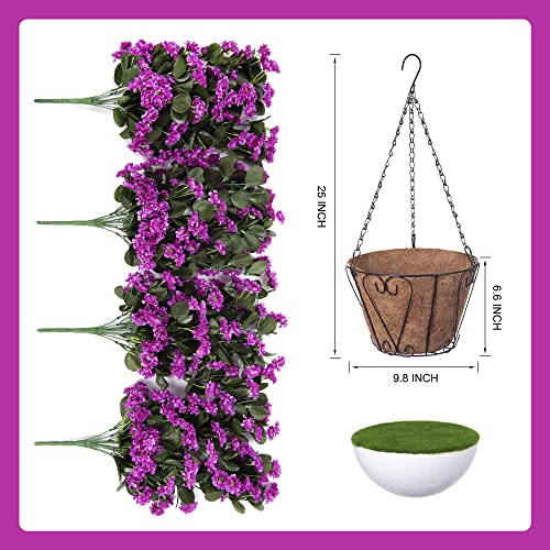 INXUGAO Hanging Baskets Artificial Flowers for Outdoor Interior Decor, Artificial Daisies Flowers Shrubs Plants with Baskets for Home Porch Garden Patio Patio Spring Summer Decor(Violet) - color: A-violet