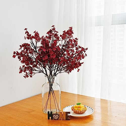 ONLY ART Burgundy Silk Baby’s Breath Flowers – 6 Bundles, 18.7" Faux Florals with Flexible Stems for New Year and Valentine's Day Elegant Home, Wedding & Event Décor - color: Burgundy