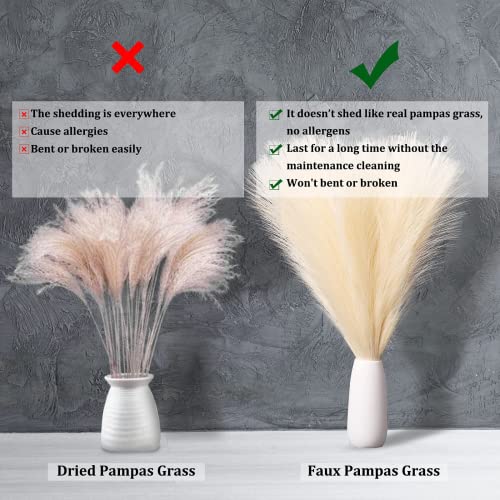 Pampas Grass Decor, Fluffy Faux Pampas Grass 6 Stem 18"/45cm Pompous Grass Small Flower Arrangement and Vase Filler for Boho Home Wedding Decoration (Dusty Pink) - color: Dusty Pink