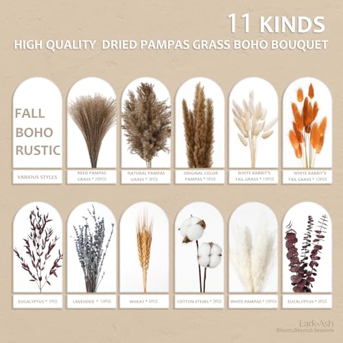 Burgundy Dried Flower Bouquet – Pampas Grass,Cotton Stems,Bunny Tails Grass,Eucalyptus,Lavender and Wheat for Boho Home Decor – Rustic Flowers for Gothic Home, Bedroom, and Wedding Table Décor - size: Fall