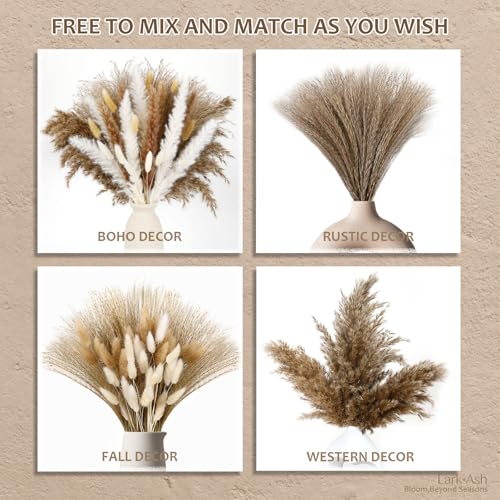 220 Stems Dried Pampas Grass Decor-White Pampas Grass,Brown Pampas,Bunny Tails Grass,Fluffy Pompas.Rustic Flower Bouquets for Wedding, Home Decor,Table Centerpiece,Apartment and Boho Decor - size: 220 Pcs