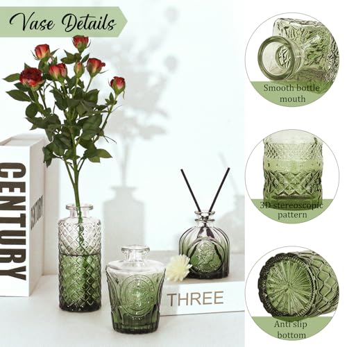 36Pcs Bud Vases Set Small Vintage Glass Bottles Bud Vases in Bulk Multiple Shape Cute Glass Vases for Rustic Wedding Centerpieces Table Decorations and Home Decor(Green) - color: Green