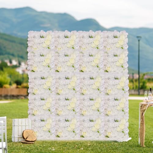 12-Pack Flower Wall Panels, 15x15 Inch Artificial Silk Rose Backdrop for Wedding, Party & Event Decorations, White - color: White, size: 15 x 15 inches