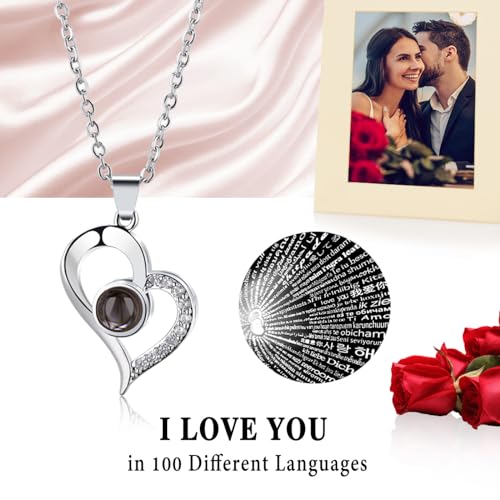 Rose Bear Valentines Gifts for Women Rose Bear Teddy Bear with Box,One Hundred I Love You Language Necklace,Cute Romantic Wedding Anniversary Birthday Gift - color: Rice White