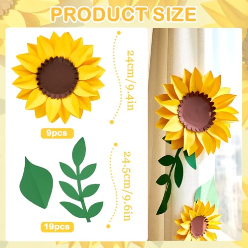 OBBOLO Paper Sunflowers Decorations for Wall, 3D Paper Sunflower Birthday Decorations, Sunflower Bulletin Board Decorations for Classroom, Yellow Flowers Wall for Summer Party, Nursery Room - color: Yellow