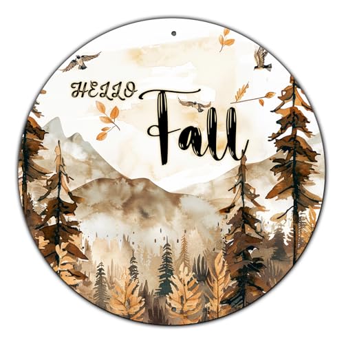 Vintage Fall Hello Round Metal Sign Fall Scenery Thanksgiving Day Sign Farmhouse Rustic Wreath Wall Decoration for Indoor Outdoor Home Porch Window Decor 8 Inch - color: Thanksgiving 5, size: 8 inches