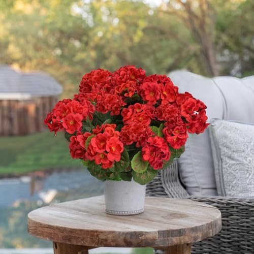4Pcs Geraniums Artificial Flowers Realistic for Outdoors 14" Red Faux Silk Geraniums for Outdoors UV Resistant Fake Flowers for Planters Garden Home Kitchen Table Centerpieces Cemetery (Red) - color: Red