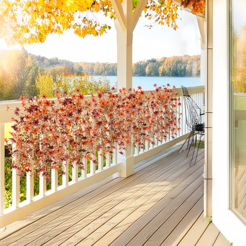 Artificial Faux Mums Fall Flowers for Outdoor Autumn Decoration,2 PCS Fake Silk Daisy Flowers Plant Eucalyptus Leaves Realistic UV Resistant for Front Porch Patio Balcony Yard Home Decor(Orange Brown) - color: D Orange Brown