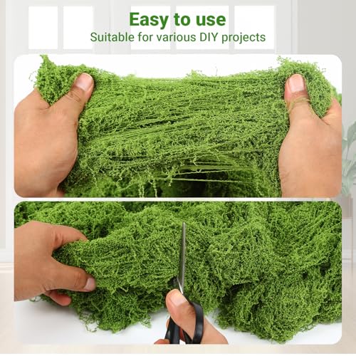 Artificial Green Moss for Potted Plants, 24.7 oz Fake Moss Decor for Indoor Plants, Glass Containers, Wedding, Gardens, DIY Crafts (Light Green)