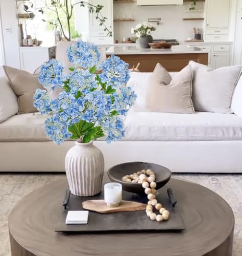 Real Touch Hydrangea Artificial Flowers 19” Tall Artificial Hydrangea Flowers Double-Headed Faux Hydrangeas, Blue Hydrangeas, Realistic Silk Hydrangea for Home Decor Weddings Arrangements-5 Branches - color: Blue