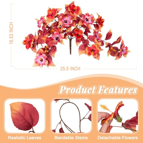 Fall Fake Flowers Artificial for Outdoors Decoration, 2PCS Faux Hibiscus Flowers for Outside Planters, Realistic Silk Autumn Plants with UV Resistant No Fade for Home Porch Garden Balcony Yard Decor - color: Dhh-orange Pink