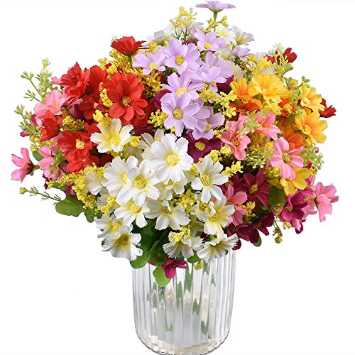 XONOR 10 Bouquets Artificial Flowers Fake Silk Daisy Plants for Indoor Home Wedding Party Decoration, Assorted Colors Daisy for Spring Summer Decoration - color: Daisy