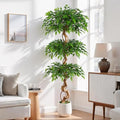6ft Large Ficus Artificial Trees in White Pot, 72" Tall Fake Silk Tree with Natural Curved Trunk, Lush Faux Ficus Tree for Indoor Home Decor, Living Room, Office & Patio - size: 6ft