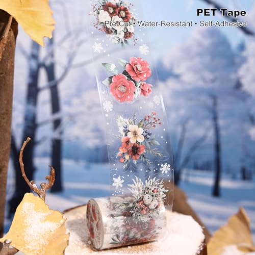 6-Roll Winter Floral PET Tape Set, Pre-Cut Transparent Waterproof Flower Sticker Rolls for Scrapbooking, Journals, Planners, DIY Crafts, Cards and Gift Wrapping - style: Winter Bloomscape