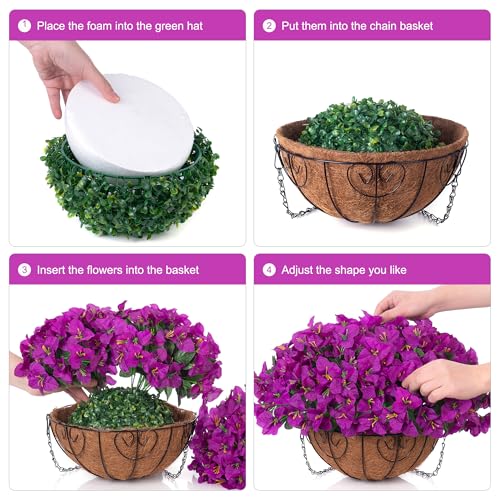 Artificial Fake Hanging Flowers Plants Basket for Outdoors Spring Summer Decor, Faux Silk Bougainvillea in Planter Look Real UV Resistant Faux Flower for Outside Porch Patio Garden Home Decor, Purple - color: Purple-new