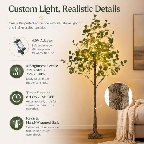 Lighted Eucalyptus Tree 6FT 270 LED Artificial Tree for Decor Inside and Outside Home Patio Wedding Festival Christmas Decoration Warm White - size: 5ft 10in