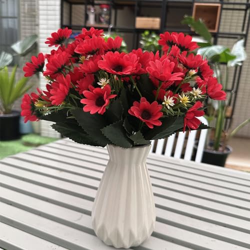 Artificial Daisy Flowers, Faux Daisies Small Silk Marguerites Flower Plants Decor 4 Pack, Fake Plant Plastic Stems for Indoor Outdoor Home Garden Table Centerpiece Arrangement DIY Decorations - Red - color: Daisy 4 Pack- Red