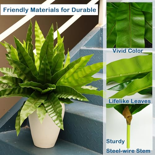 4pcs Artificial Bird Nest Fern Fake Dracaena Plans Faux Greenery Stems for Indoor Outdoor