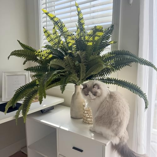 CQURE Artificial Boston Ferns for Outdoors, 42 Inch Large Fake Fern Plant with 48 Fronds, Set of 2 Realistic Artificial Fern Bushes for Indoor Outdoor Garden, Porch, Patio Decor - size: 42" 48 Leaves-2pc-A