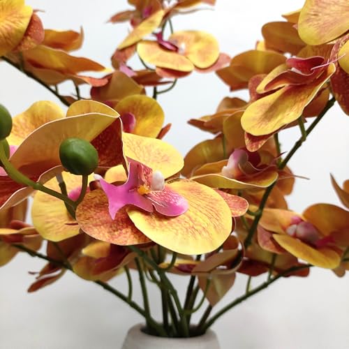 10 Pack Orange Orchid Artificial Flowers Real Touch, 27'' Artificial Fake Faux Silk Orchid Stem Bouquets for Wedding Party Home Garden Decor,Orquideas Artificiales para Decora (excluding the vase) - color: Orange