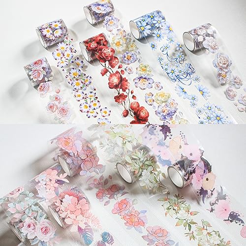 Floral Washi Tape Set - 12 PET & Washi Tapes for Journaling Stickers, Scrapbooking Supplies, Planner, Bullet Journals,Arts & Crafts. Use as Stickers - color: Flowers