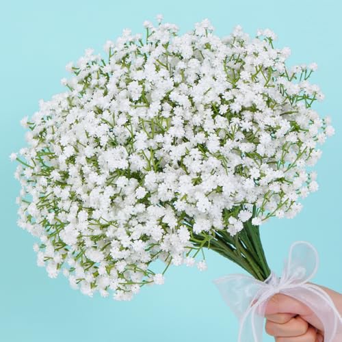 Waipfaru 15Pcs Babys Breath Artificial Flowers, Baby Breath Flowers Artificial Bulk, Real Touch Fake White Flowers, Faux Babies Breath Gypsophila for Wedding Home Decor Floral Arrangement - size: 15 Pcs
