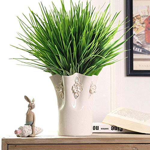 Artificial Plants, Fake Plastic Greenery Faux Shrubs Bushes Wheat Grass Outdoor Window Box Verandah Hanging Planter Decor Indoor Outside Home Garden UV Resistant Wedding DIY Decoration - 4 Pcs - color: Wheat Grass / 4 Pack
